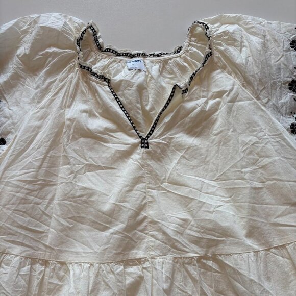 NWT Old Navy embroidered Mini Swing Dress Open Neck Cotton Flutter Empire Waist - Picture 4 of 15